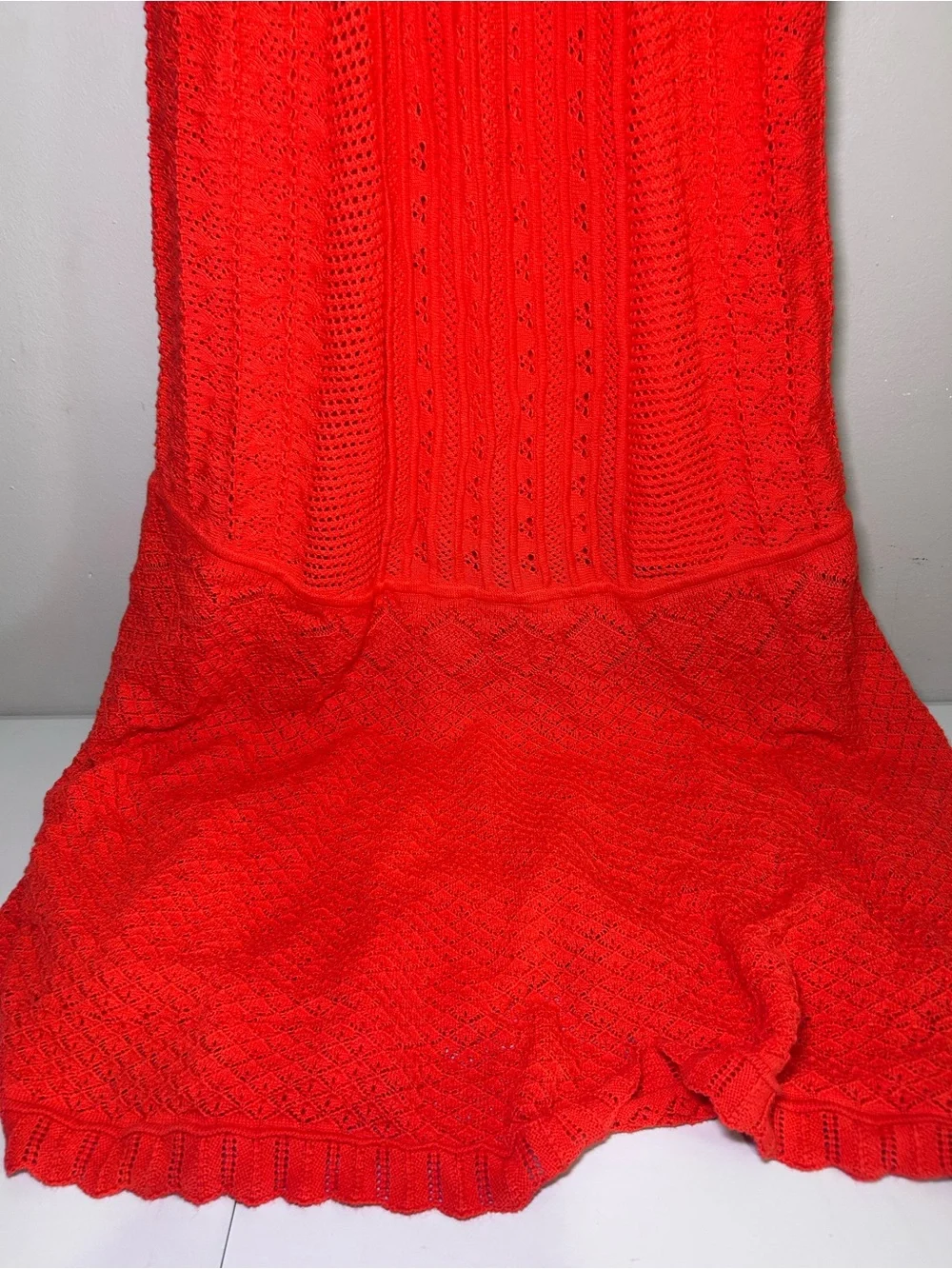 House of Harlow 1960 Red Crochet Knit Ruffle Maxi Dress Medium Boho